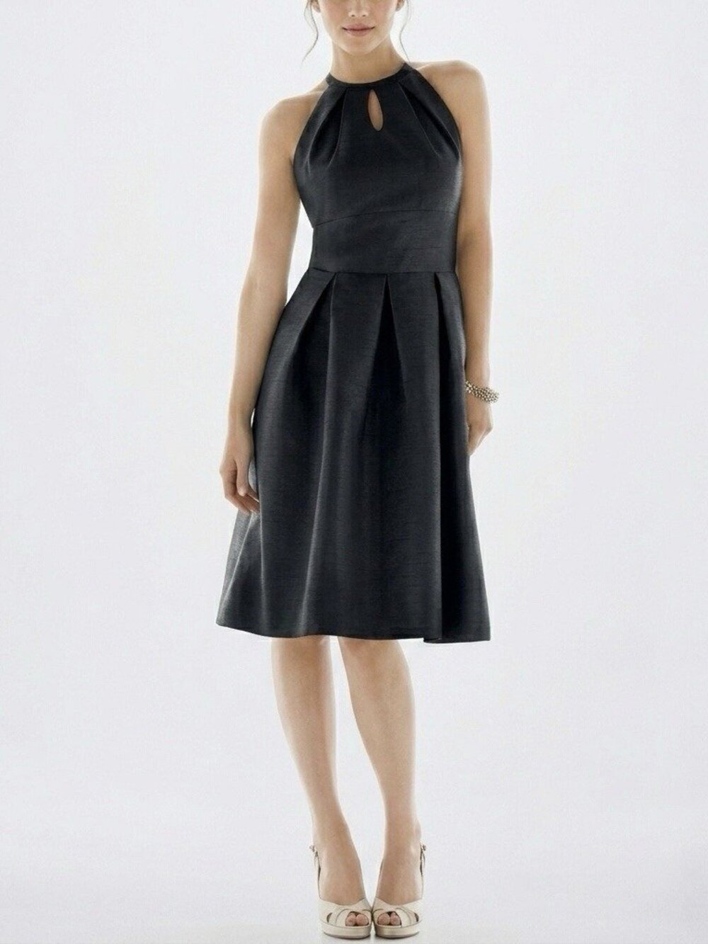Alfred Sung D449 Size 6 Black A-Line Midi Cocktail Dress Bridesmaid Prom Formal